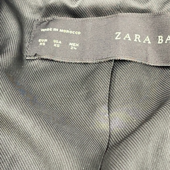 ZARA Navy Wool Black Faux Leather Trim Coat XS - Picture 11 of 12